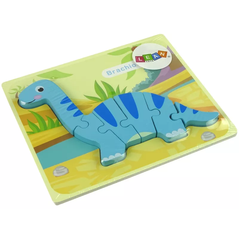 LEAN TOYS Puzzle in legno dinosauro brachiosauro blu