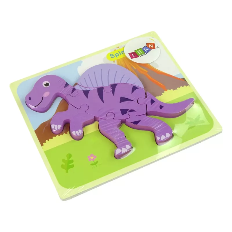 LEAN TOYS Puzzle in legno dinosauro coritosauro rosa spinosauro viola