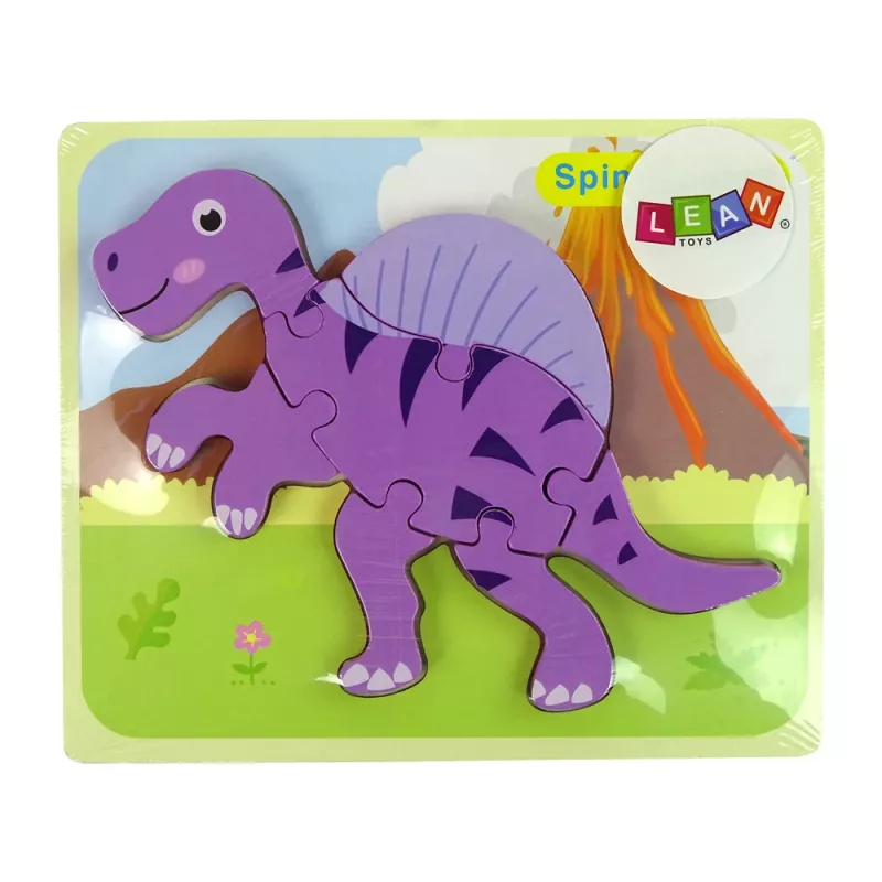 LEAN TOYS Puzzle in legno dinosauro coritosauro rosa spinosauro viola