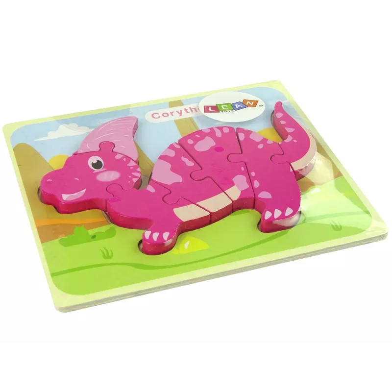 LEAN TOYS Puzzle in legno dinosauro coritosauro rosa spinosauro viola