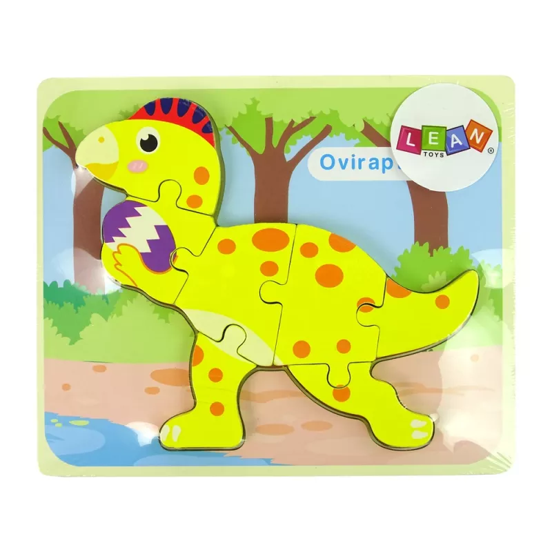 LEAN TOYS Puzzle in legno dinosauro stegosauro giallo