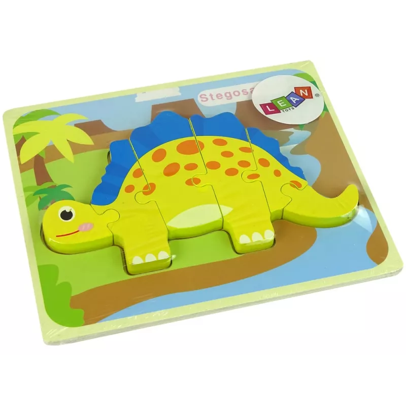 LEAN TOYS Puzzle in legno dinosauro stegosauro giallo