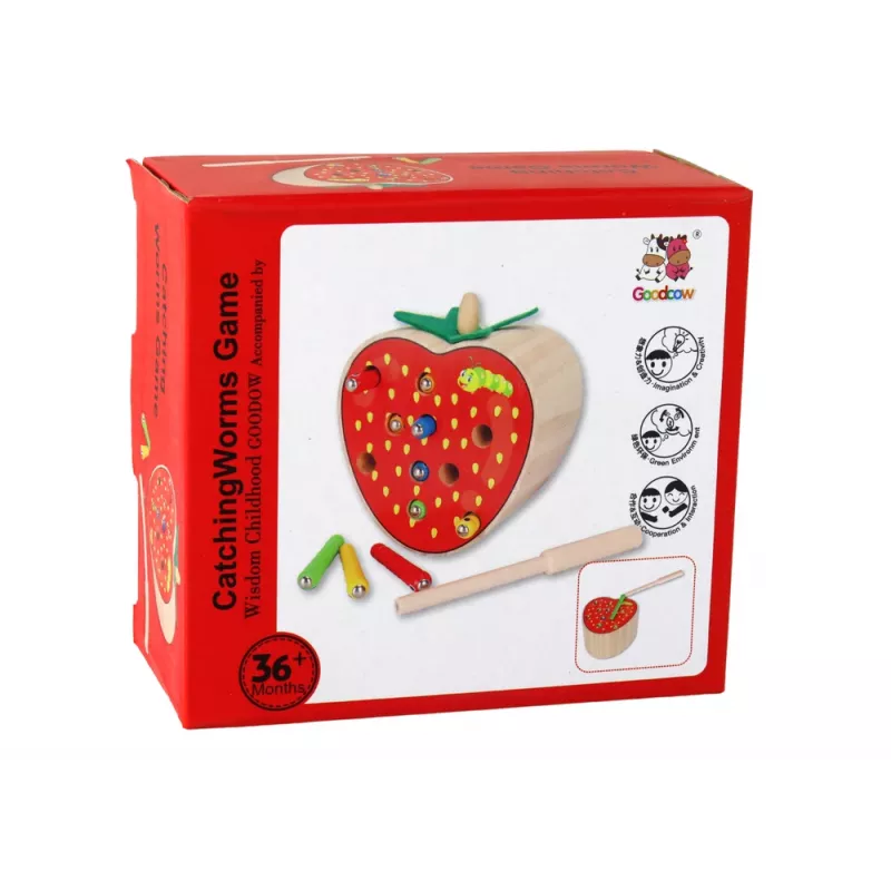 LEAN TOYS Gioco magnetico in legno fragola cattura il verme