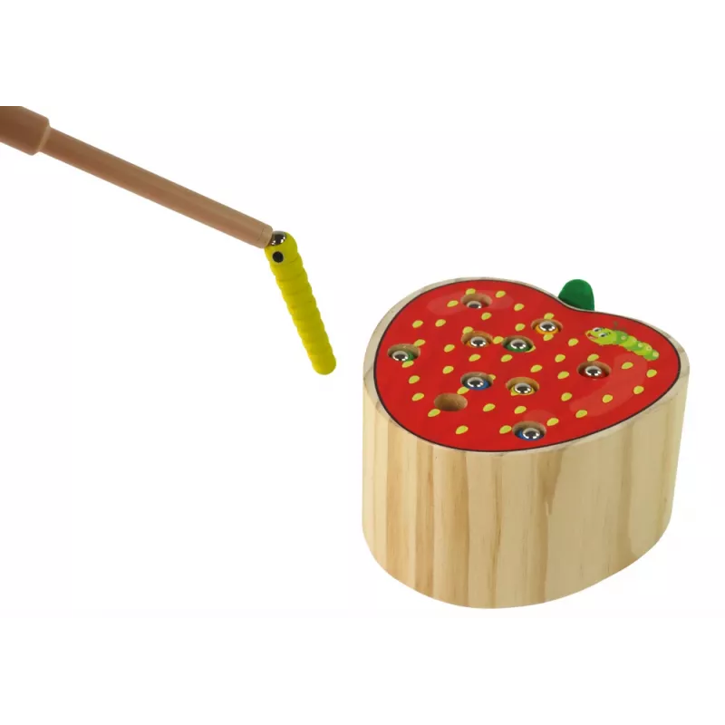 LEAN TOYS Gioco magnetico in legno fragola cattura il verme
