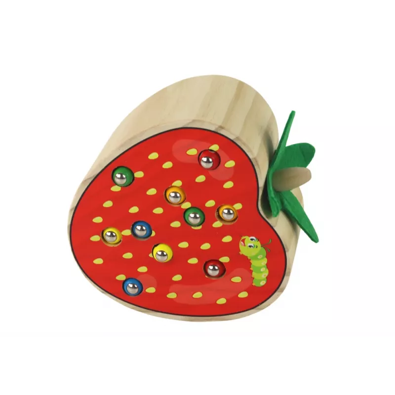 LEAN TOYS Gioco magnetico in legno fragola cattura il verme