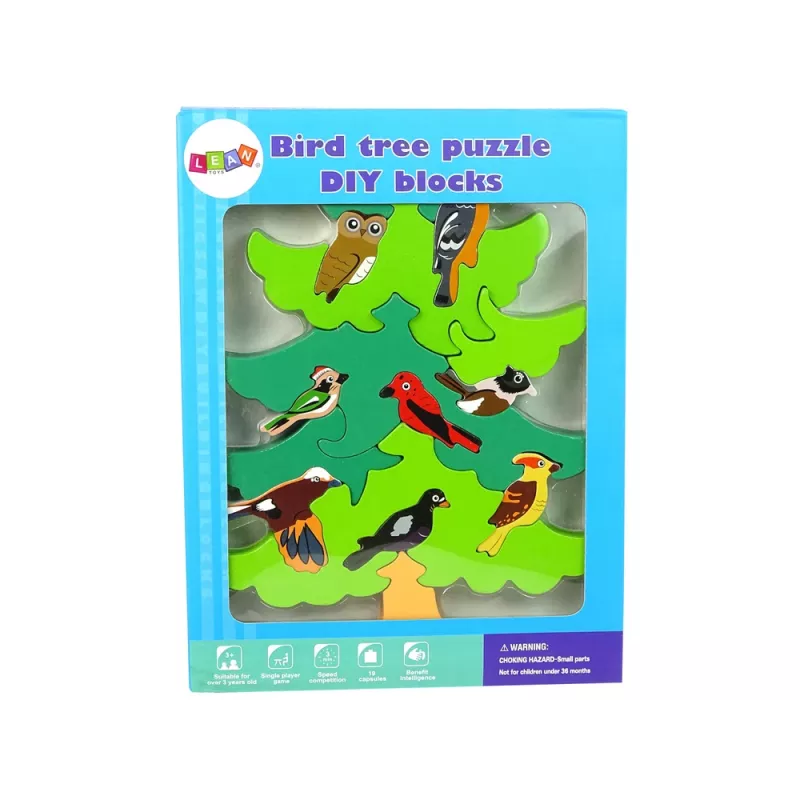 LEAN TOYS Puzzle in legno a blocchi con alberi uccelli fai da te