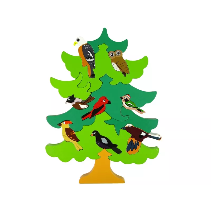 LEAN TOYS Puzzle in legno a blocchi con alberi uccelli fai da te