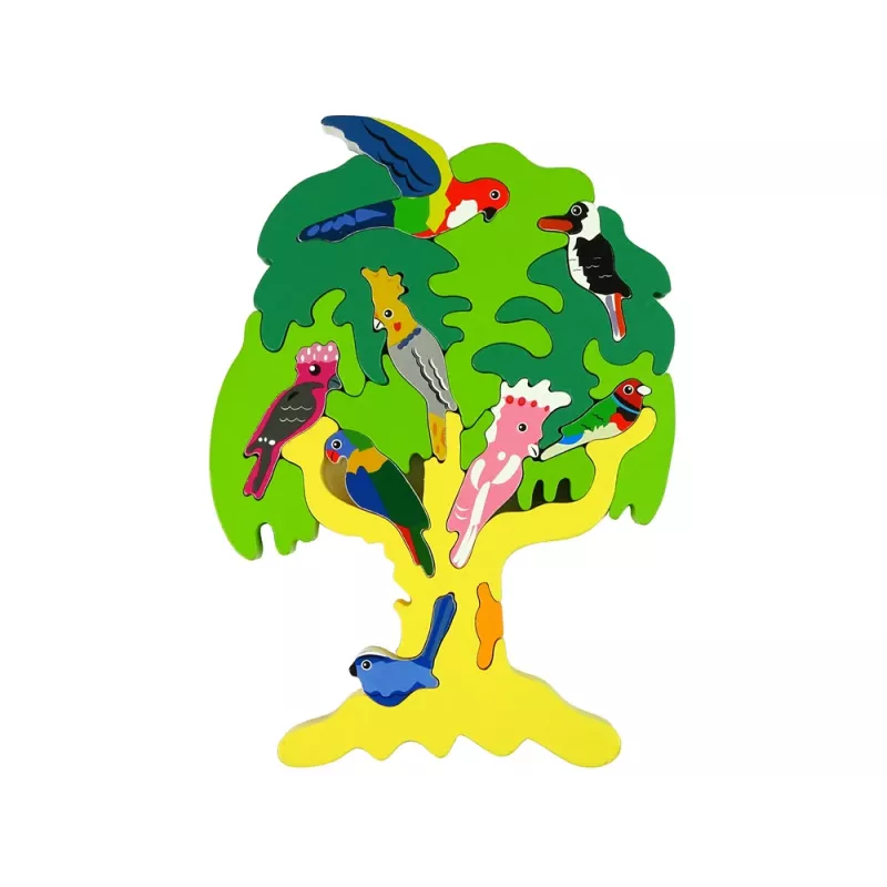 LEAN TOYS Puzzle in legno a blocchi con alberi uccelli pappagalli fai da te
