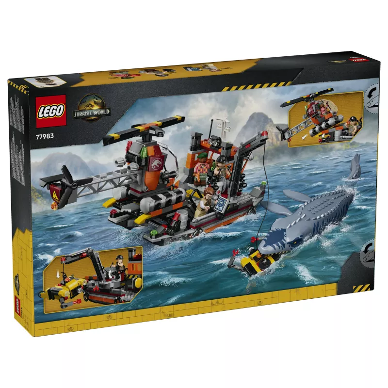 LEGO Jurassic World 77983 Mosasaurus Dinosaur Boat Attack (280 pezzi, 3 minifigure, da 7 anni)