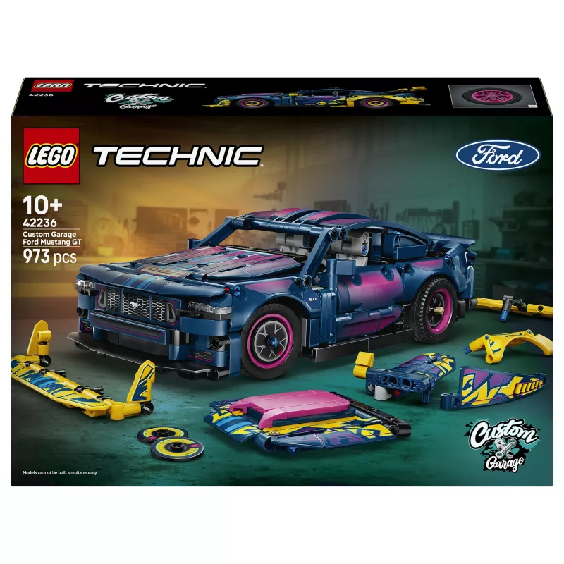 LEGO Technic 42236 Ford Mustang GT officina di tuning, set di costruzione auto, 973 pezzi, motore a pistoni V8, 10+ anni