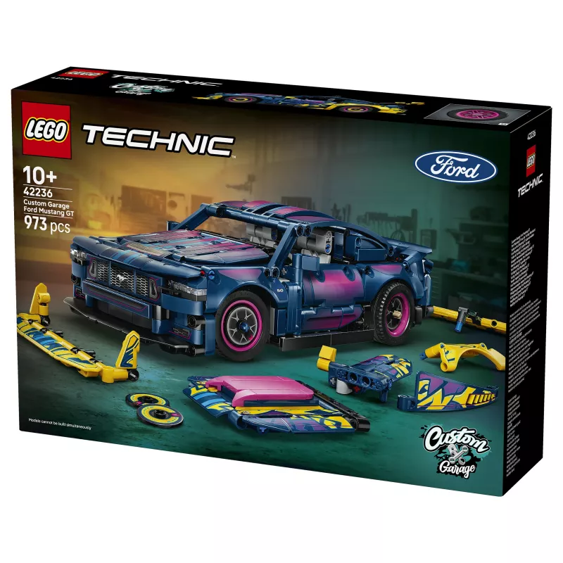 LEGO Technic 42236 Ford Mustang GT officina di tuning, set di costruzione auto, 973 pezzi, motore a pistoni V8, 10+ anni