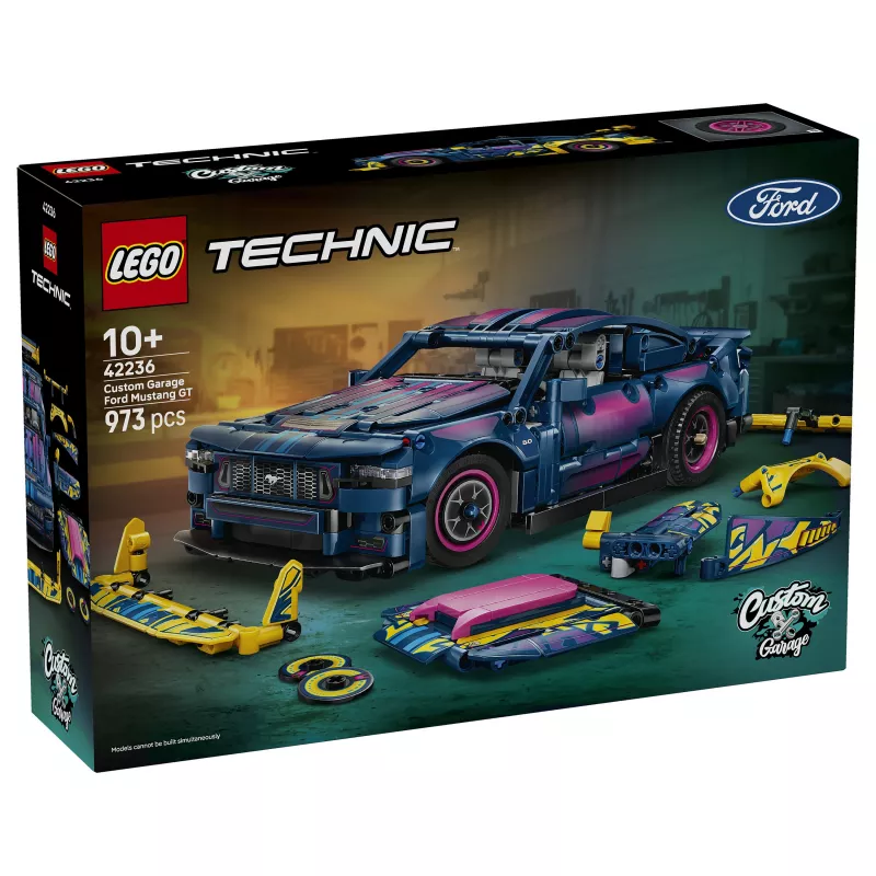LEGO Technic 42236 Ford Mustang GT officina di tuning, set di costruzione auto, 973 pezzi, motore a pistoni V8, 10+ anni