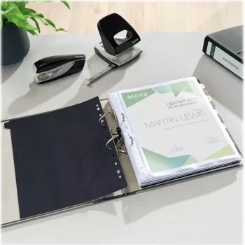 Raccoglitore Leitz 1050 Standard A4 52 mm nero cartone riciclato con fessure, foro per dito, angoli in metallo 1050-50-95