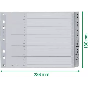 Leitz indice alfabetico A-Z, A4, linguette in plastica grigia su cartone 250 g/m², 20 parti, perforazione universale 11 fori 1262-01-00