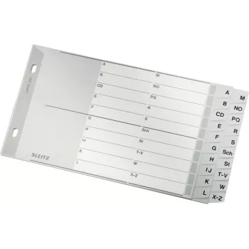 LEITZ Rubrica A-Z, A5 orizzontale, polipropilene, grigio, 20 parti, con copertina in cartone personalizzabile 1267-00-00