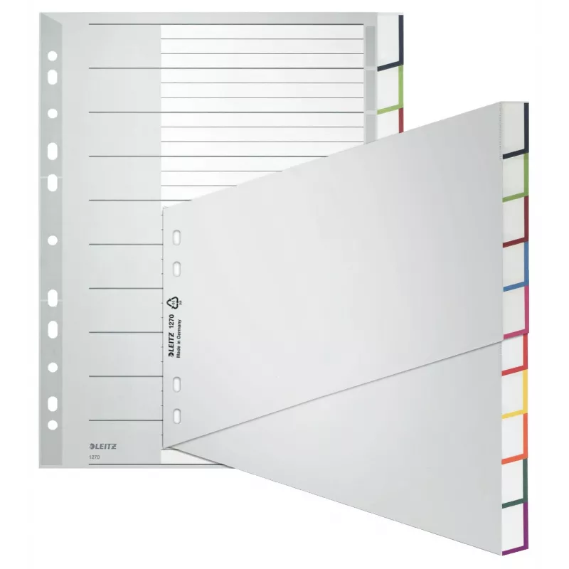 Leitz A4 divisori bianchi, polipropilene, grigio, 10 parti, foratura universale 1270