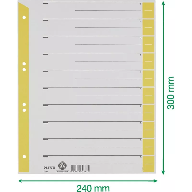LEITZ separatori A4 giallo 160 g/m² confezione da 25 16523015