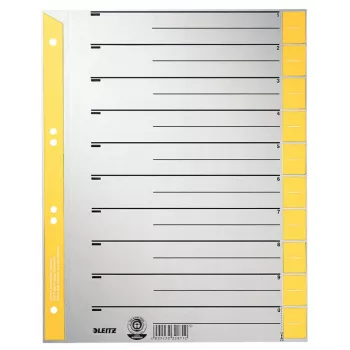 Separatori A4 extra-large LEITZ in cartoncino kraft, 230 g/m², grigio con linguette bianche gialle, set da 10 pezzi 1652-00-15