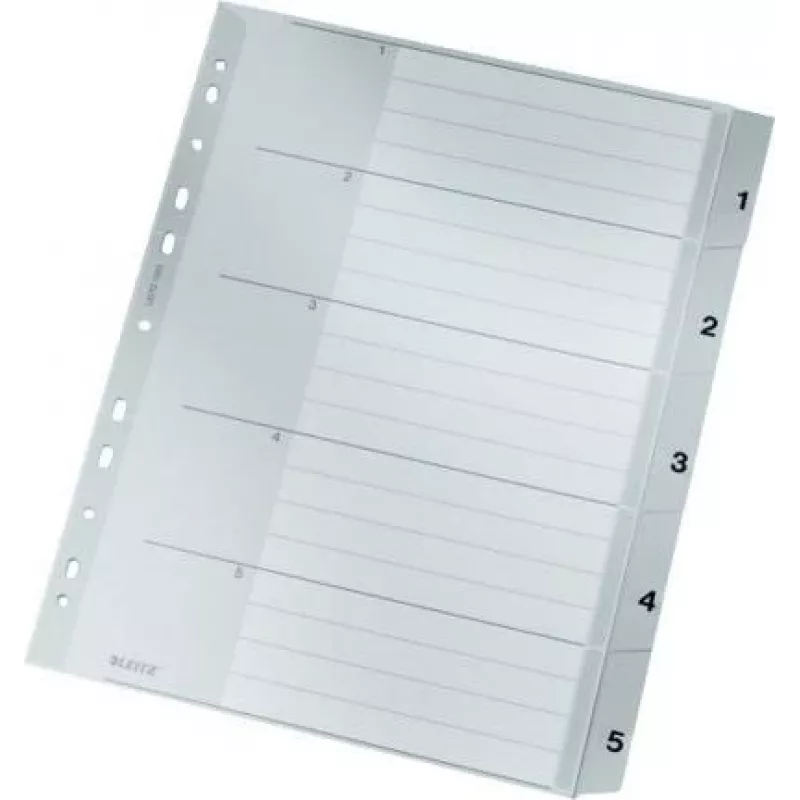 LEITZ A4 Extra Wide divisori in PP con indice 1-5, grigio con copertina scrivibile 1283-00-85