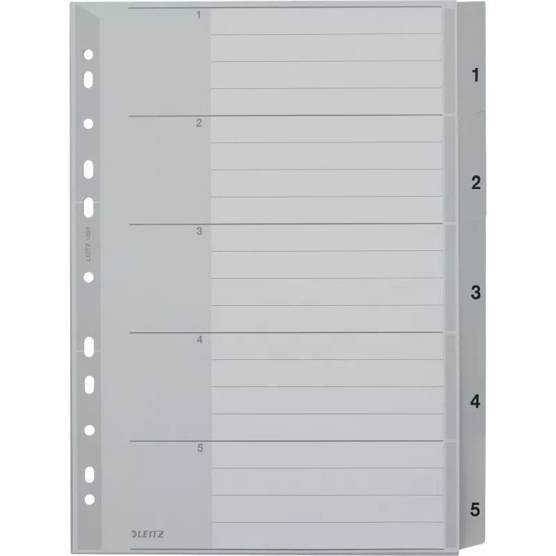 LEITZ A4 Extra Wide divisori in PP con indice 1-5, grigio con copertina scrivibile 1283-00-85