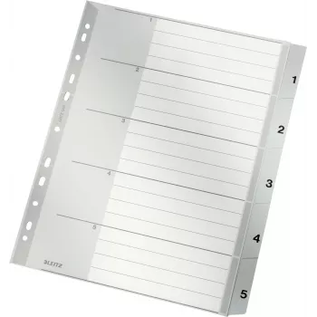 LEITZ A4 Extra Wide divisori in PP con indice 1-5, grigio con copertina scrivibile 1283-00-85