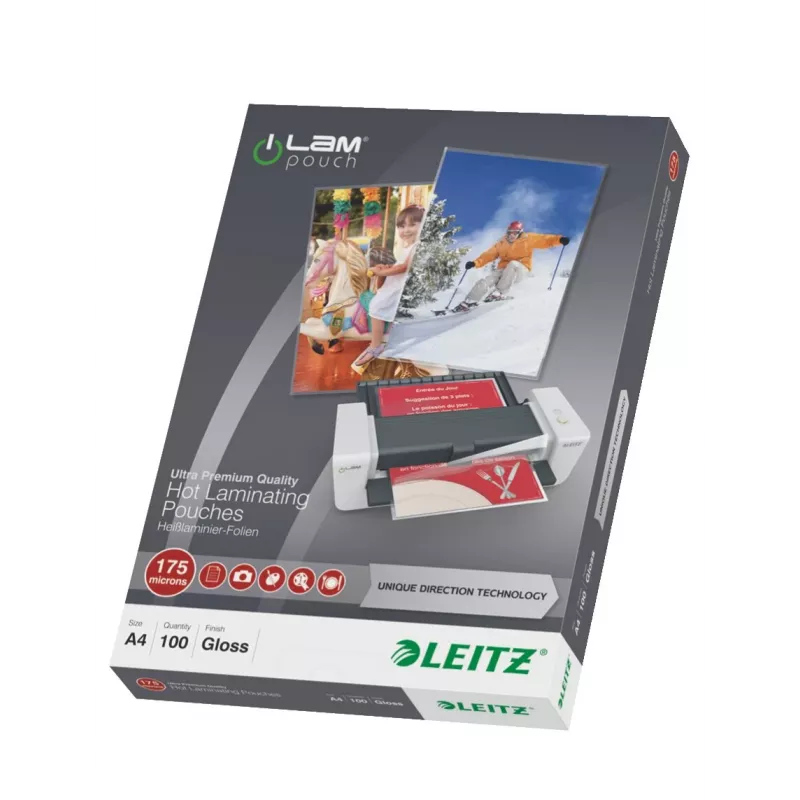 Leitz pellicole di laminazione A4, lucide cristalline, 100 micron, confezione da 100 7483-00-00