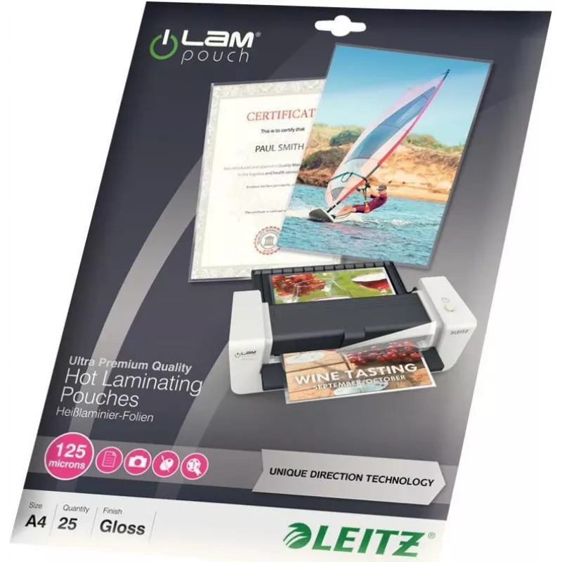 Leitz A4 Pellicole per laminazione lucide cristalline 125 micron, 25 pezzi 7482-00-00