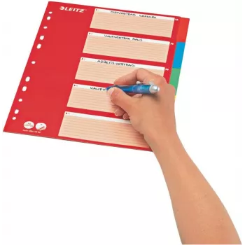 LEITZ Segnapagina in cartoncino, linguette bianche, A4, 5 parti, multicolore, 160 g/m², con copertina personalizzabile rossa 250 g/m² (4386-60-00)