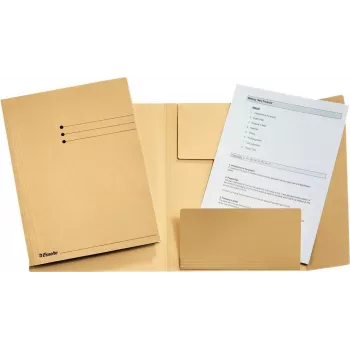 LEITZ Esselte Cartella per documenti legali, DIN A4, cartoncino manila, 275 g/m², camoscio con 3 alette sul lembo inferiore, stampa a righe sulla copertina anteriore, 50 pezzi (1033304)