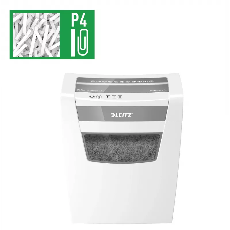 LEITZ IQ Home Office S P-4 distruggidocumenti a taglio particellare, 8 fogli, 10 L, bianco (80360000)