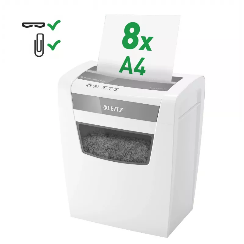 LEITZ IQ Home Office S P-4 distruggidocumenti a taglio particellare, 8 fogli, 10 L, bianco (80360000)