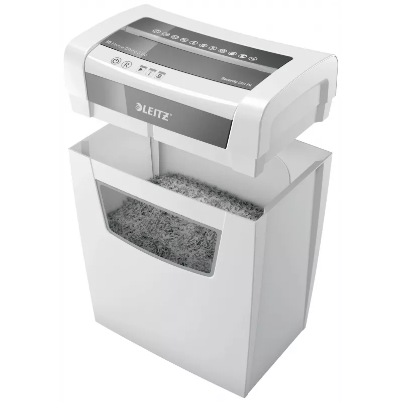 LEITZ IQ Home Office S P-4 distruggidocumenti a taglio particellare, 8 fogli, 10 L, bianco (80360000)