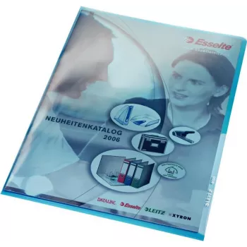 LEITZ Custodia per documenti A4 Premium, PVC, blu, 0,15 mm, aperta superiormente e lateralmente, adatta all'archiviazione, film rigido (4100-00-35)