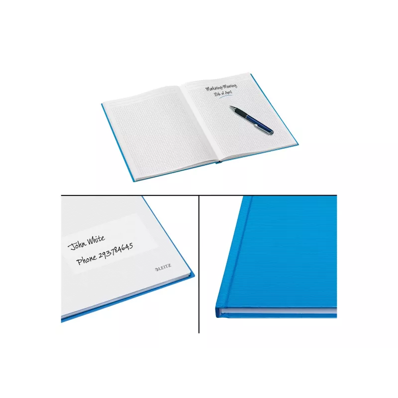 LEITZ Solid quaderno A4 a righe nero 80 fogli copertina rigida rilegato a filo con elastico, portapenna, segnalibro e tasca interna 46640030