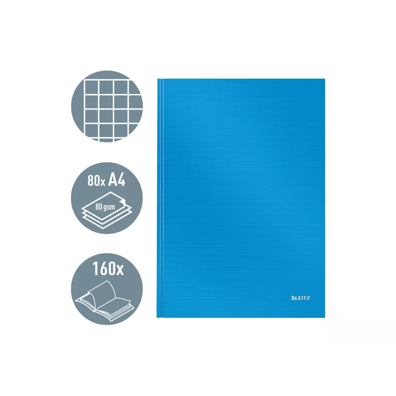 LEITZ Solid quaderno A4 a righe nero 80 fogli copertina rigida rilegato a filo con elastico, portapenna, segnalibro e tasca interna 46640030