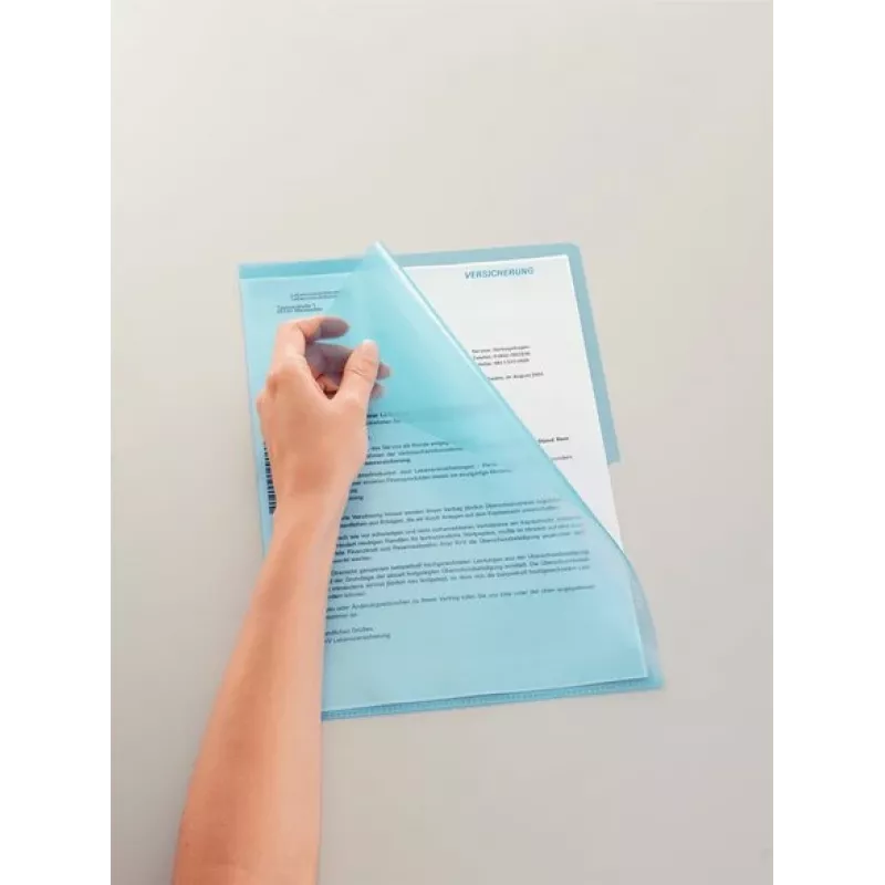 LEITZ busta portadocumenti Standard A4, polipropilene, goffrata, blu, 0,13 mm, aperta sopra e lateralmente, a prova di documento, con tacca per il pollice 4000-00-35