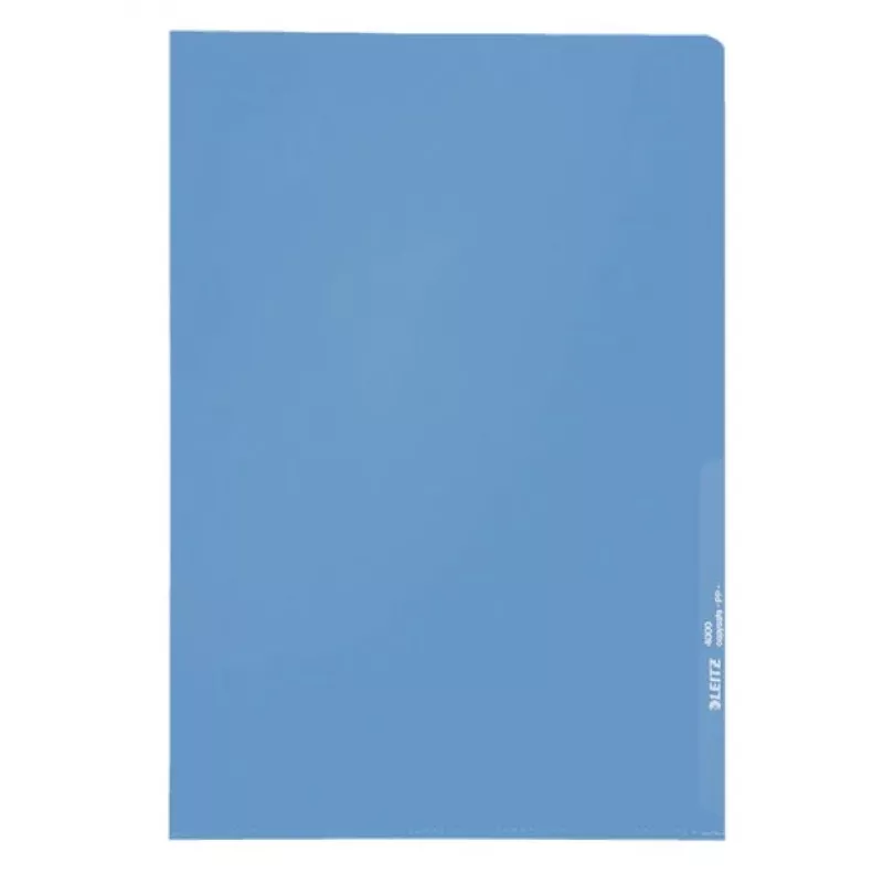 LEITZ busta portadocumenti Standard A4, polipropilene, goffrata, blu, 0,13 mm, aperta sopra e lateralmente, a prova di documento, con tacca per il pollice 4000-00-35