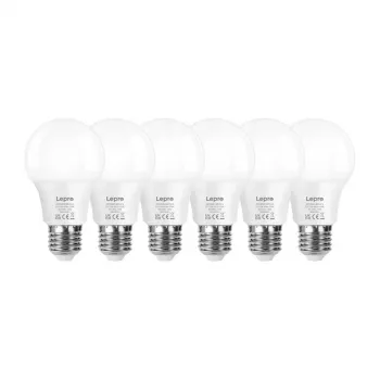 LEPRO 100089-WW-EU-6 lampada LED, E27, A60, 8,5 W (equivalente 60 W), 806 lm, 2700 K bianco caldo, angolo di emissione 180°, confezione da 6
