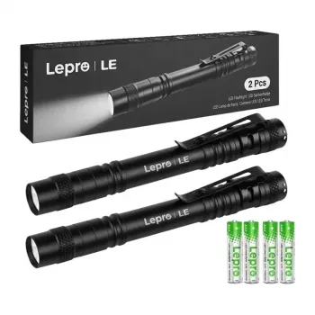 LEPRO 120023-2 Torcia elettrica confezione da 2, torcia tattica LED 1000 lumen, resistente all'acqua IPX4, fuoco regolabile, 5 modalità, alluminio aeronautico, nero