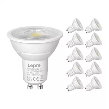 LEPRO 200084-DW-EU-10 Lampada LED GU10 dimmerabile, 4,5 W, 345 lm, 6500 K, 38°, 10 pezzi