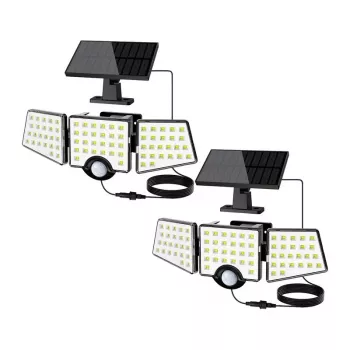 LEPRO 640005-DW-2 Lampada solare con rilevatore di movimento, confezione da 2, 600 lumen, 6500K bianco freddo, IP65 impermeabile, 3 modalità, montaggio a parete