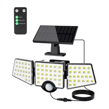 LEPRO 640005-DW Lampada solare, 3000 lm, 6500K, 3 teste orientabili, illuminazione 270°, IP65, sensore di movimento, 2400 mAh
