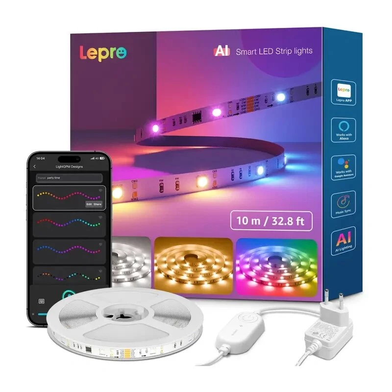 Lepro S2 striscia LED smart RGBIC da 10 m con Wi-Fi e Bluetooth, compatibile con Alexa e Google Assistant