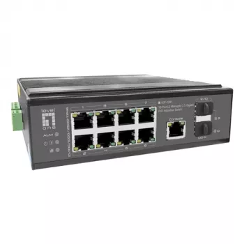 LevelOne switch PoE+ industriale 8x 2,5G PoE, 2x 1G, 2x uplink 10G SFP+, unmanaged, guida DIN, IP30
