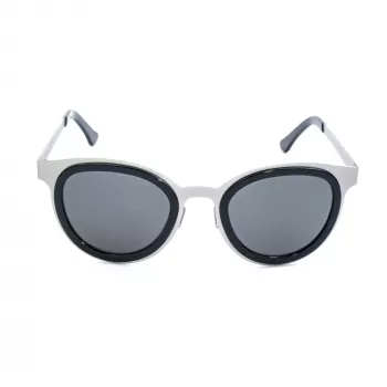 LGR FELI-SILVER01 Occhiali da sole unisex - Montatura in acetato argento, lenti in policarbonato grigie, protezione UV400, 47/24/145 mm
