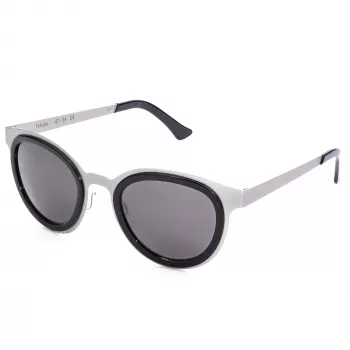 LGR FELI-SILVER01 Occhiali da sole unisex - Montatura in acetato argento, lenti in policarbonato grigie, protezione UV400, 47/24/145 mm