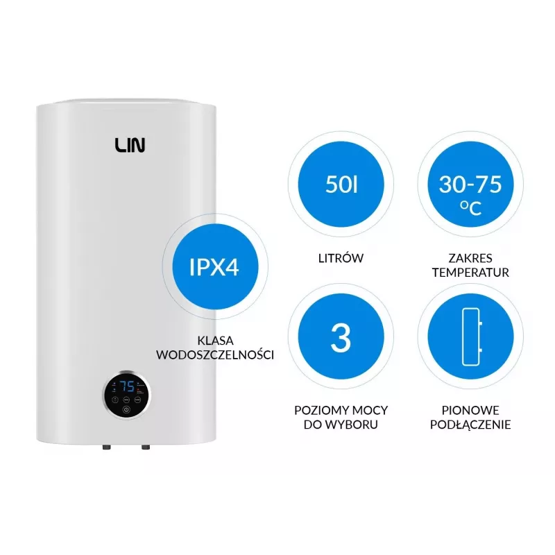 Scaldabagno elettrico intelligente LIN LIFVD1SMWH 50L, bianco