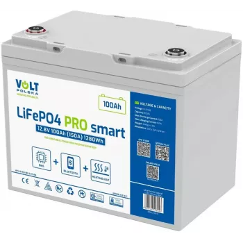 Batteria ricaricabile LiFePO4 Volt Polska PRO SMART 12,8 V 100 Ah (150 A) BMS BLUETOOTH + HEIZPAD