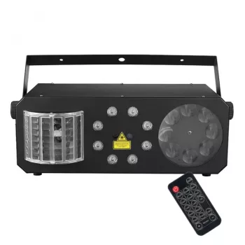 LIGHT4ME PARTY III V2 Luce multieffetto LED Derby Gobo Wash Strobe Laser con telecomando IR