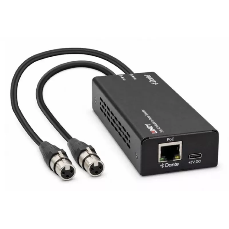 LINDY encoder audio XLR a Dante a 2 canali, PoE, AES67, 24 bit/96kHz 70618